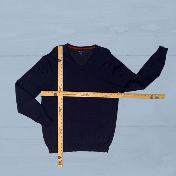 Allan Flusser V-Neck Sweater Men’s XL Navy Blue Gray Lined Cotton Blend Sweater - Picture 5 of 11